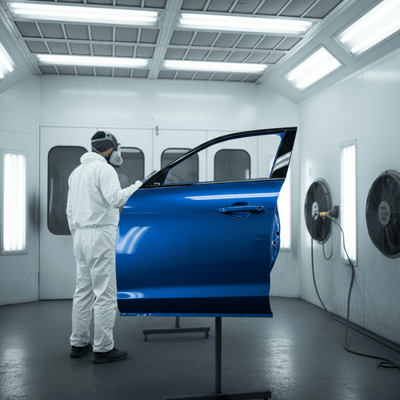 Spray booth and painted vehicle panel